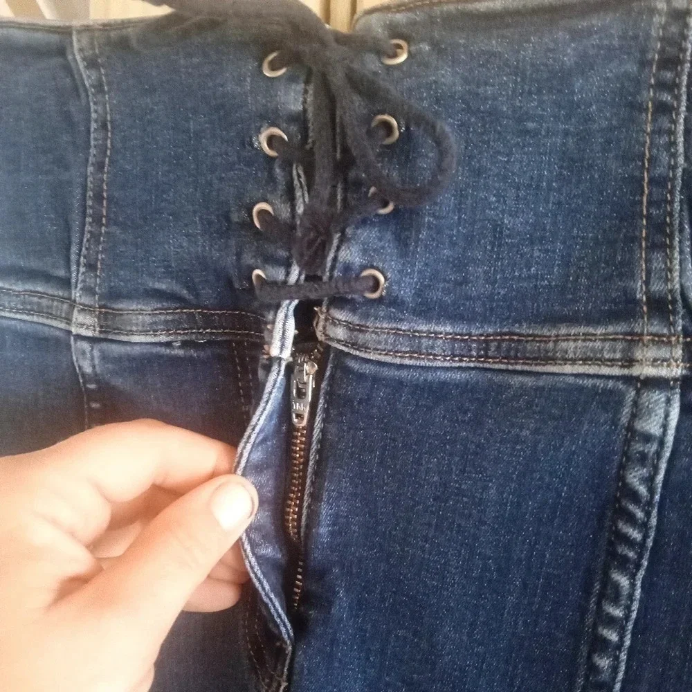 Free People Modern Femme Corset Waist Denim Skirt Dark Wash Size 2